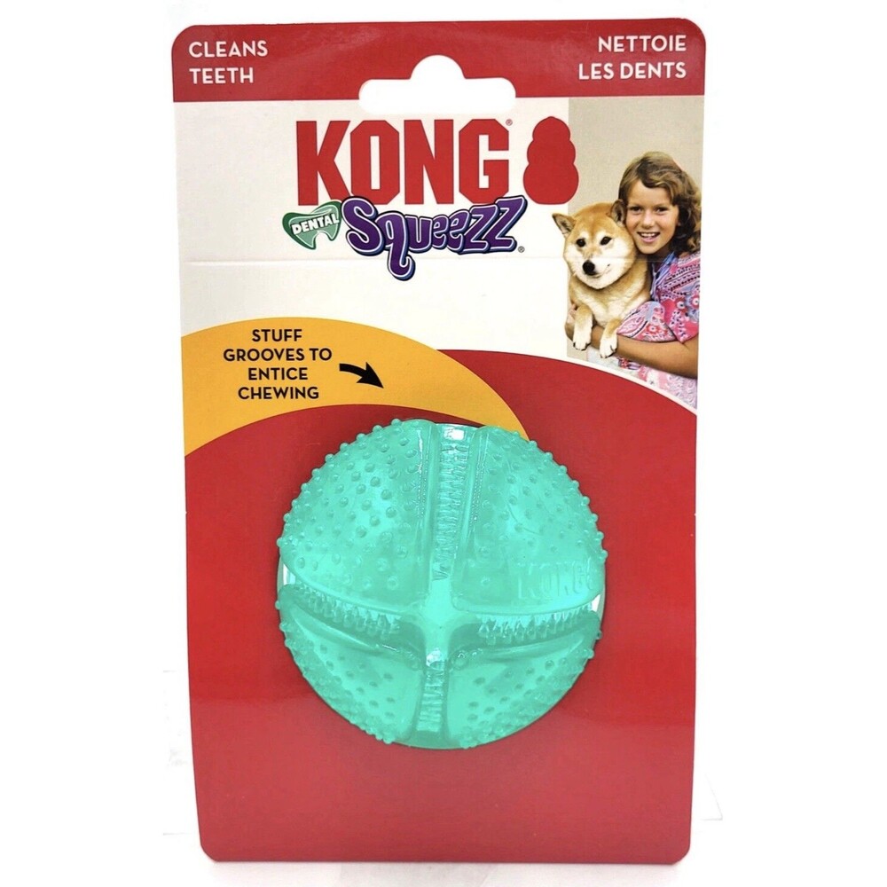 KONG Dental Squeezz Ball MEDIUM Treat Stuffable Teeth Cleaning Dog Chew Toy 2.5"